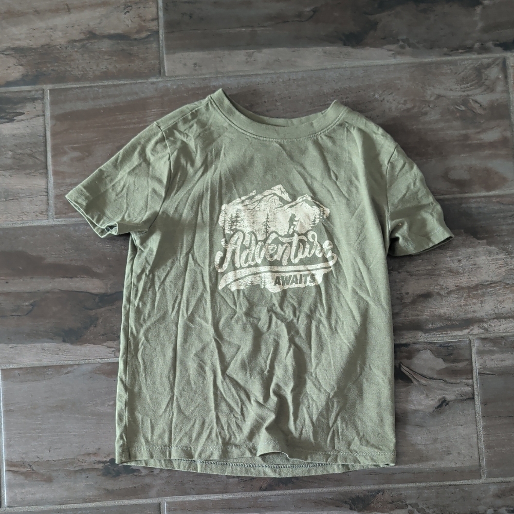 Cat & Jack Olive Green Graphic Tee with White Outdoor Print